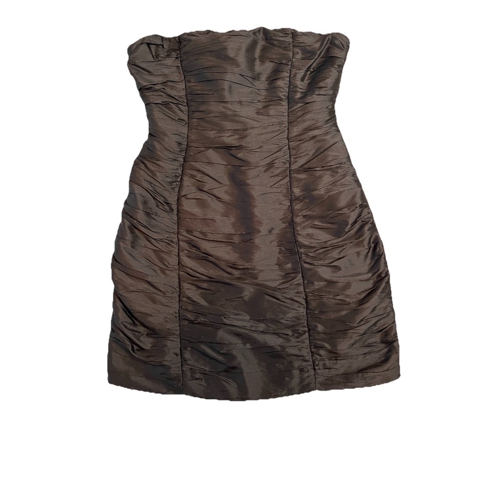 Free People Black Satin Ruched Micro Mini Dress Strapless  90s Y2K size XS